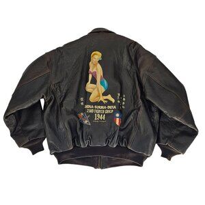 Cockpit USA A-2 Leather Flight Jacket 2XL 23rd Fighter Group WWII Map Nose Art